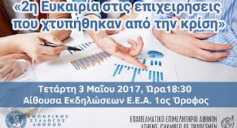Εκδήλωση για «δεύτερη ευκαιρία» στις επιχειρήσεις, στις 3 Μαΐου